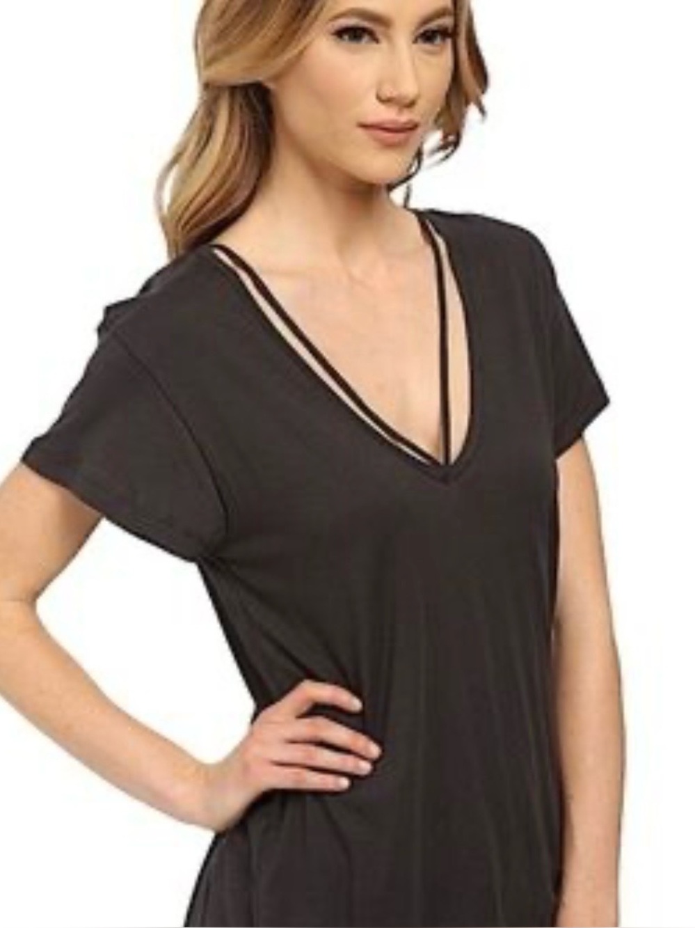 LNA Women's Dark Charcoal V-Neck Short Sleeve Tee